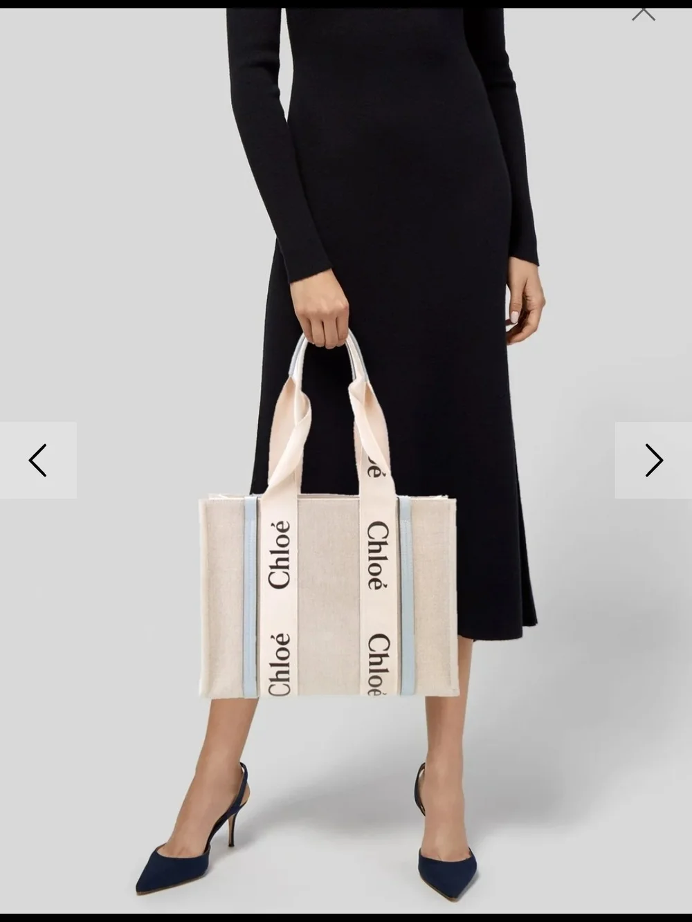 Chloé Beige Canvas Tote with Light Blue Trim and Logo Straps - Picture 4 of 5